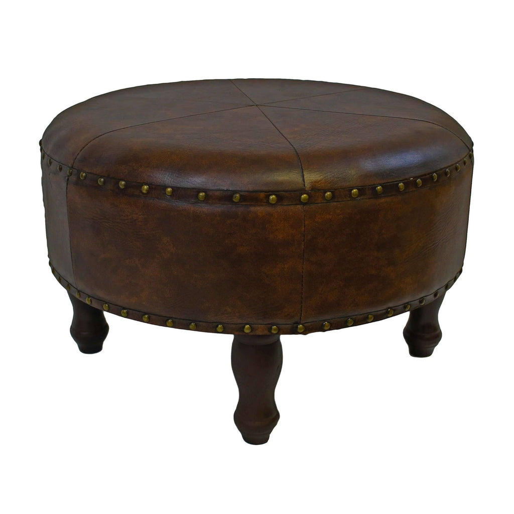Brown Faux-Leather Round Stool K344