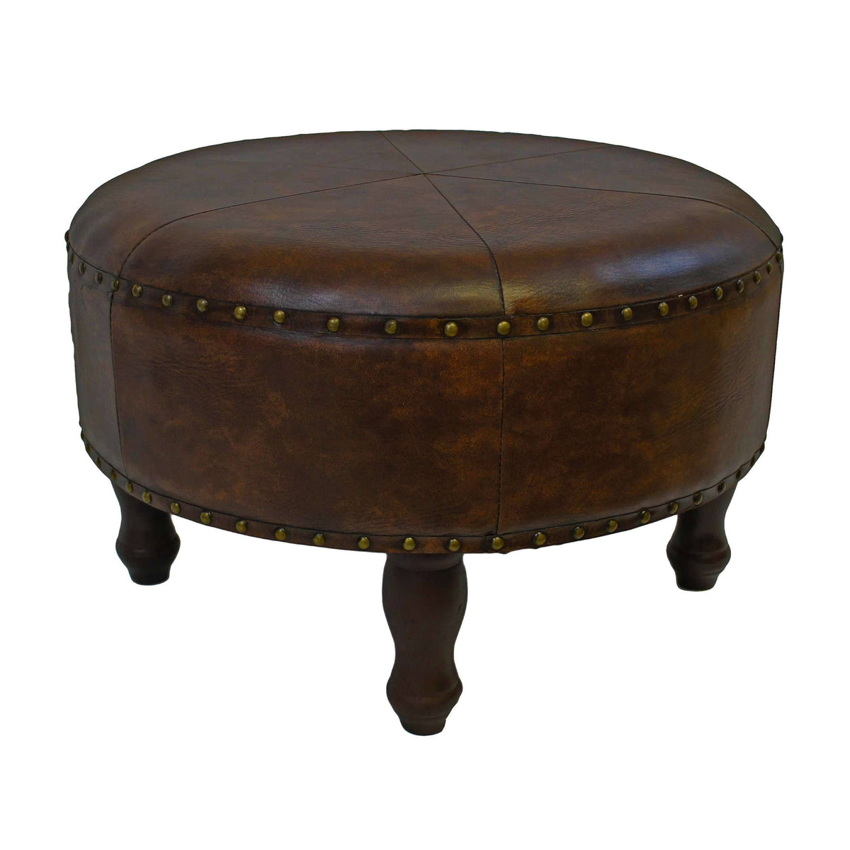 Brown Faux-Leather Round Stool K344