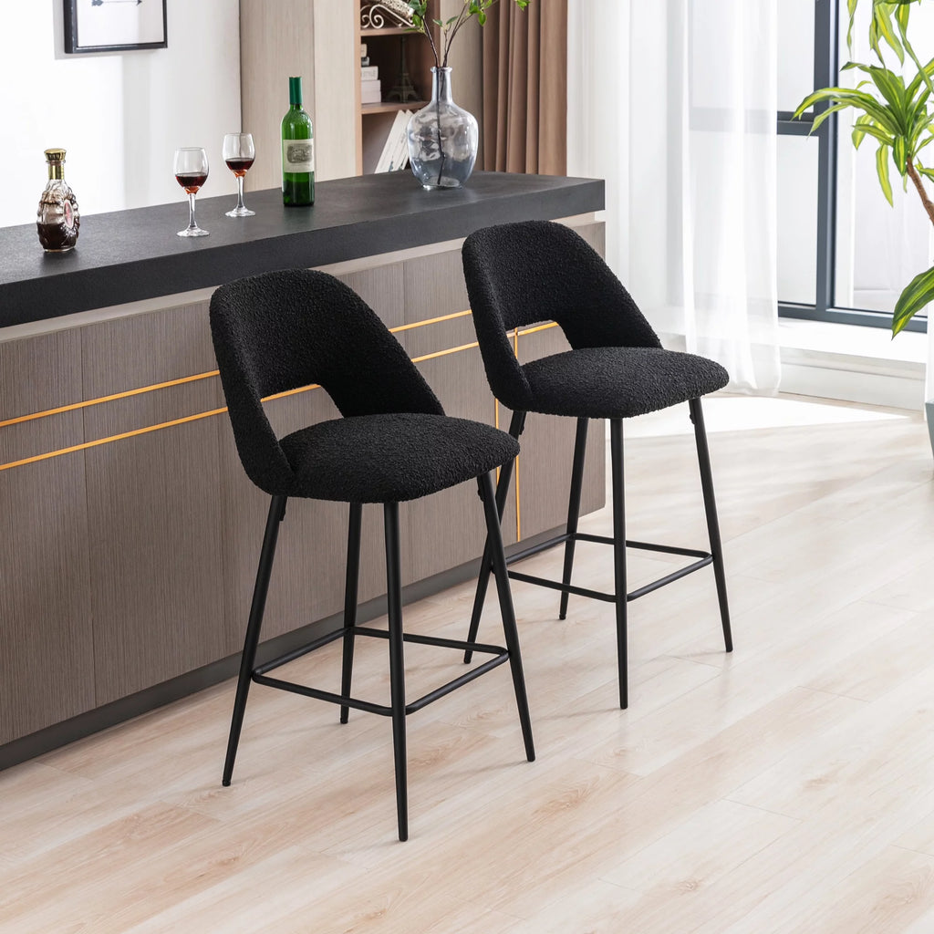 Boucle Fabric Barstools Set of 2 with Black Metal Legs Z613444