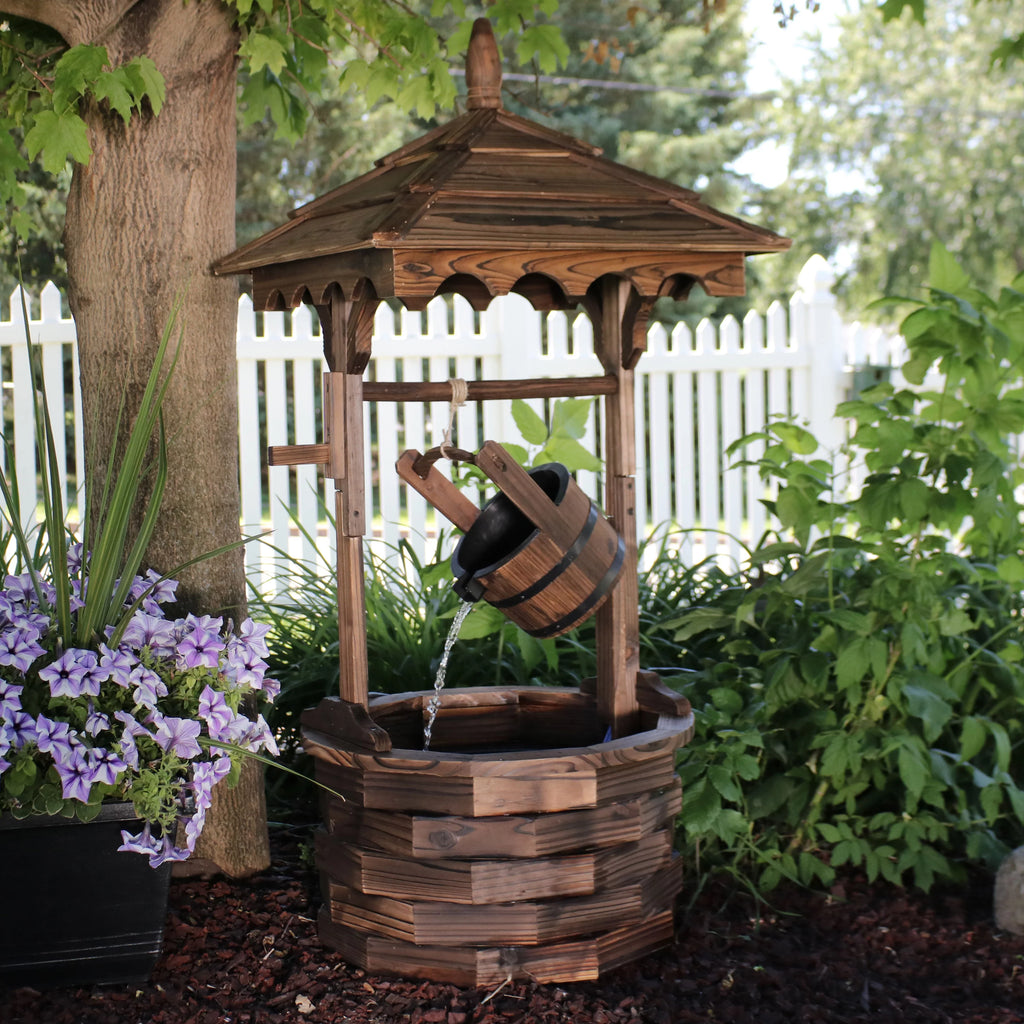 Wood Wishing Well Fountain with Liner 48" H T6532
