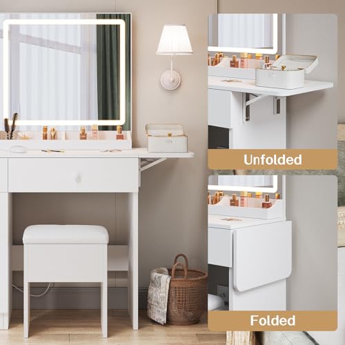 White Vanity Desk with Mirror and Lights A69407