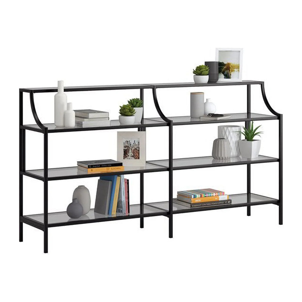 Black 3 Shelf Metal Framed Glass Console Table O711299