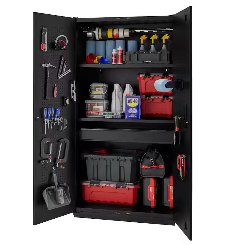 7 Piece Heavy Duty Welded Steel Garage Storage System in Black C221353