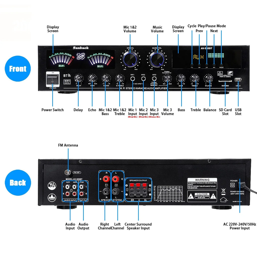 4000W Bluetooth Surround Sound Audio Power Amplifier Y122875