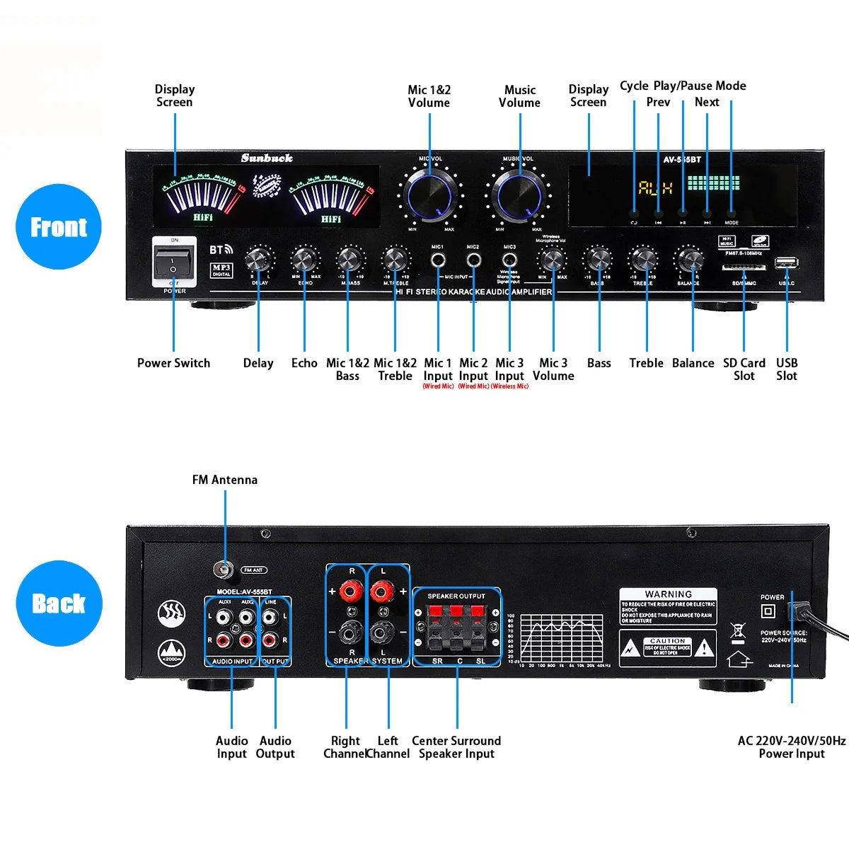 4000W Bluetooth Surround Sound Audio Power Amplifier Y122875
