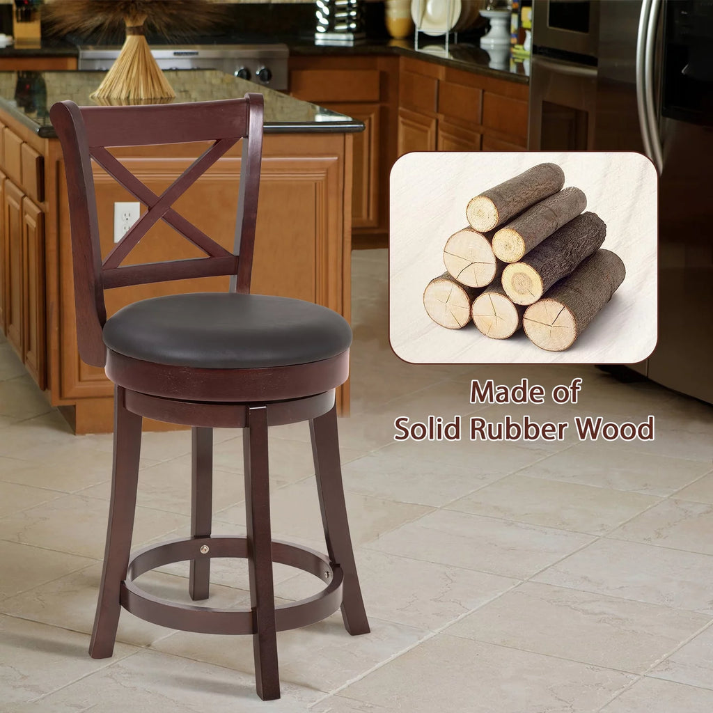 Brown PU Leather Swivel Bar Stools Set of 2 A3739