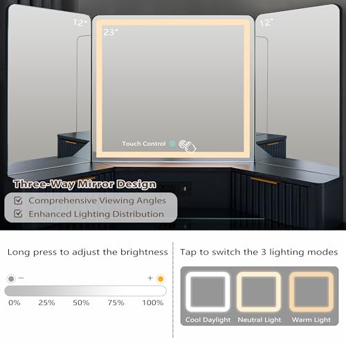 48" Makeup Vanity Desk with 3 Way Mirror and Lights Q9734