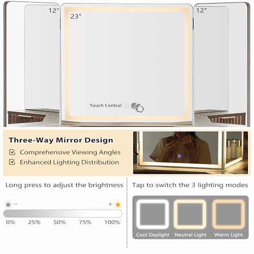 48" Makeup Vanity Desk with 3 Way Mirror and Lights Q9734