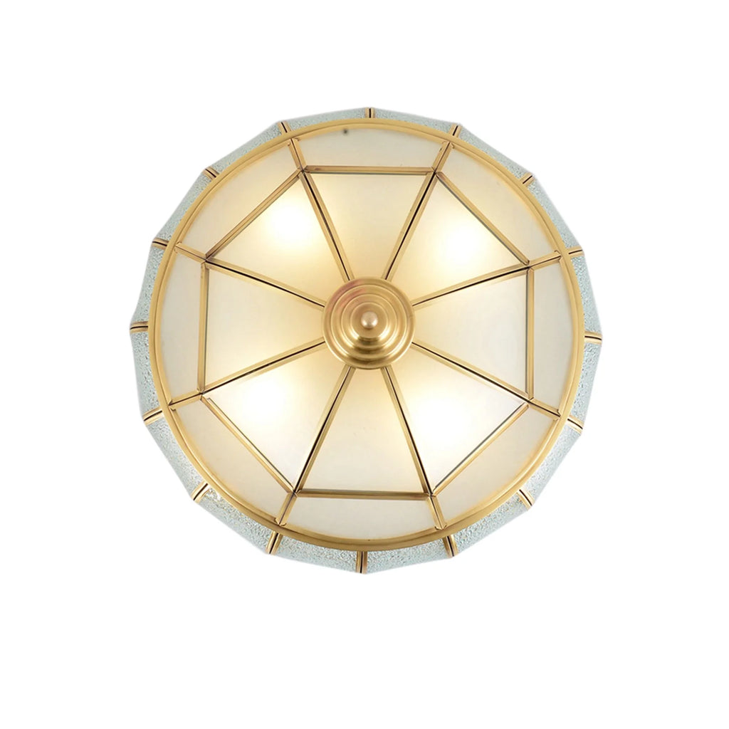 18" Antique Brass Semi Flush Mount Ceiling Light Fixture with Art Colorful Glass Shade D6344