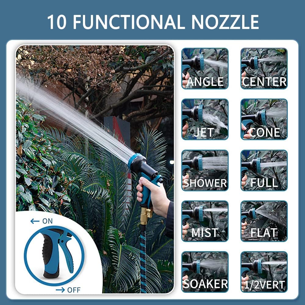 100 FT Expandable Garden Hose with 10 Function Nozzle, 3/4'' Solid Brass Fitting, Pack of 2 I965524
