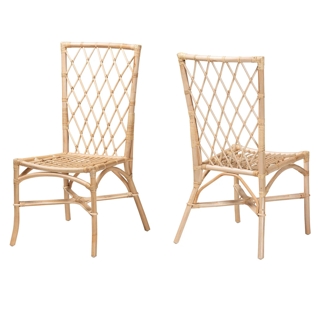 Natural Brown Rattan 2-Piece Dining Chair Set Y88310