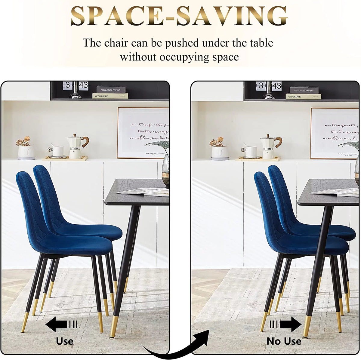 Faux Wood Rectangular Dining Table Set for 4 with Velvet Chairs N6633
