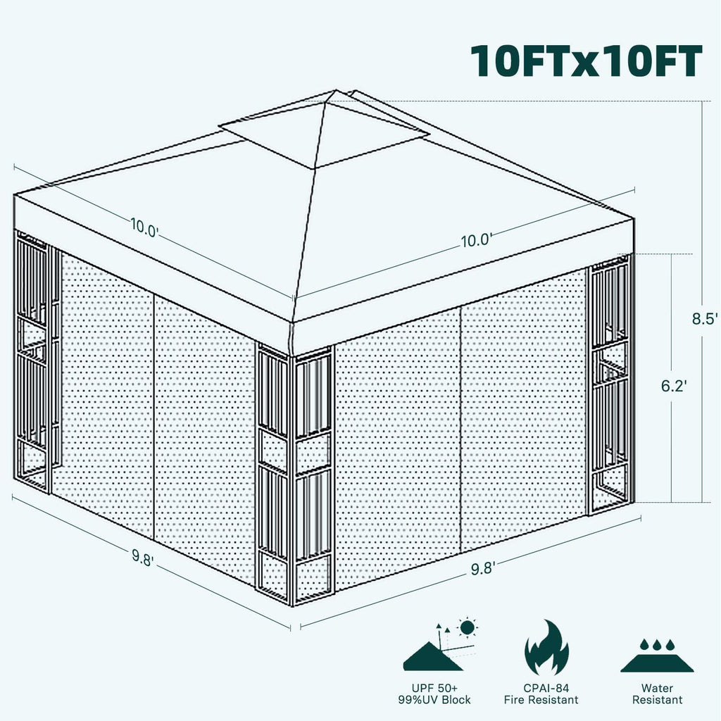 10x10 Ft Outdoor Gazebo with Netting V4111