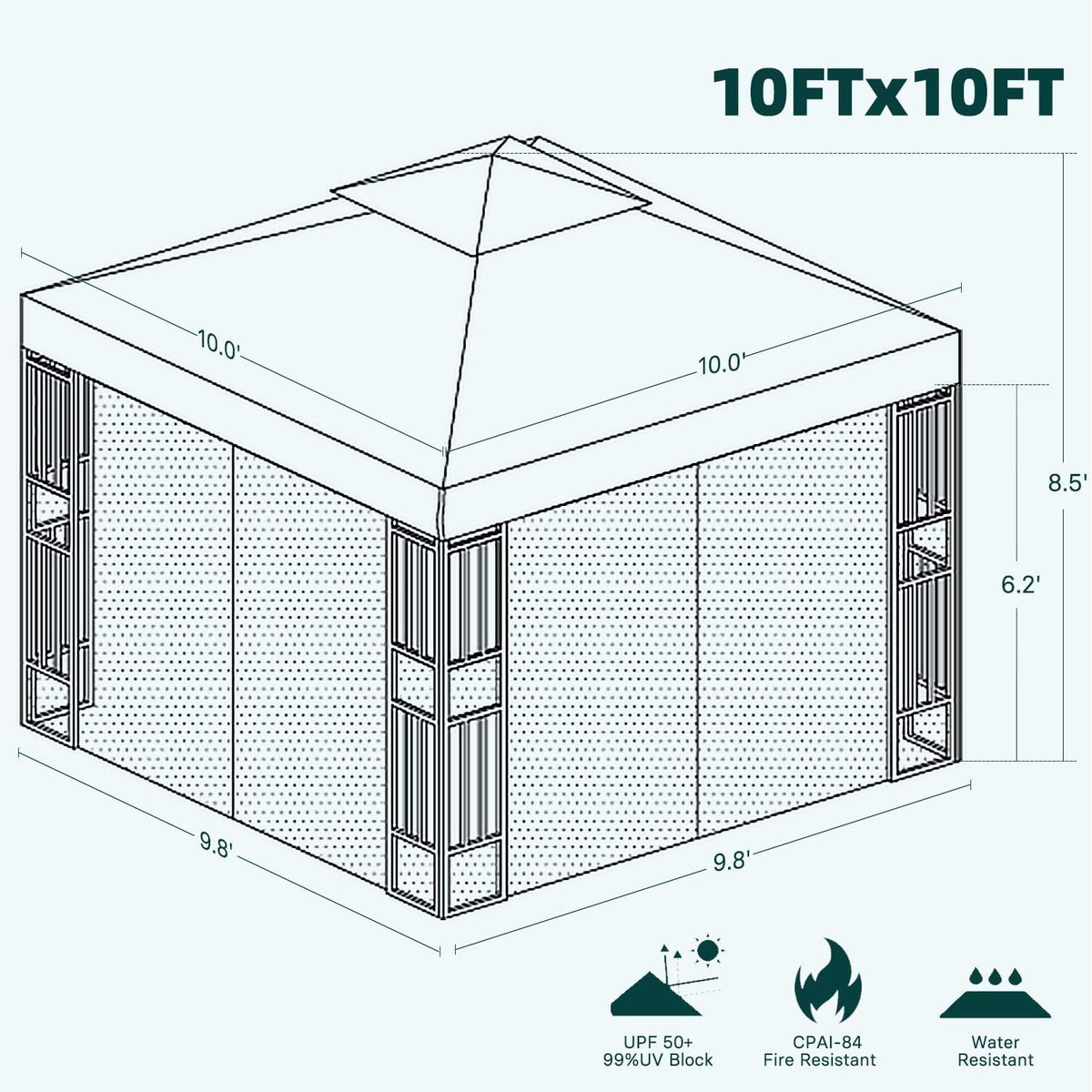 10x10 Ft Outdoor Gazebo with Netting V4111