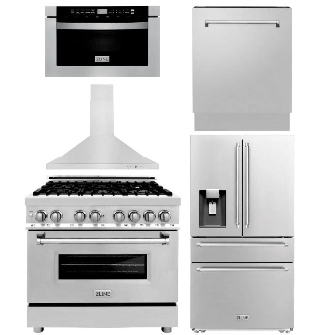36 Dual Fuel Range, Range Hood, Microwave, Dishwasher, Refrigerator with Water and Ice Dispenser Y2251