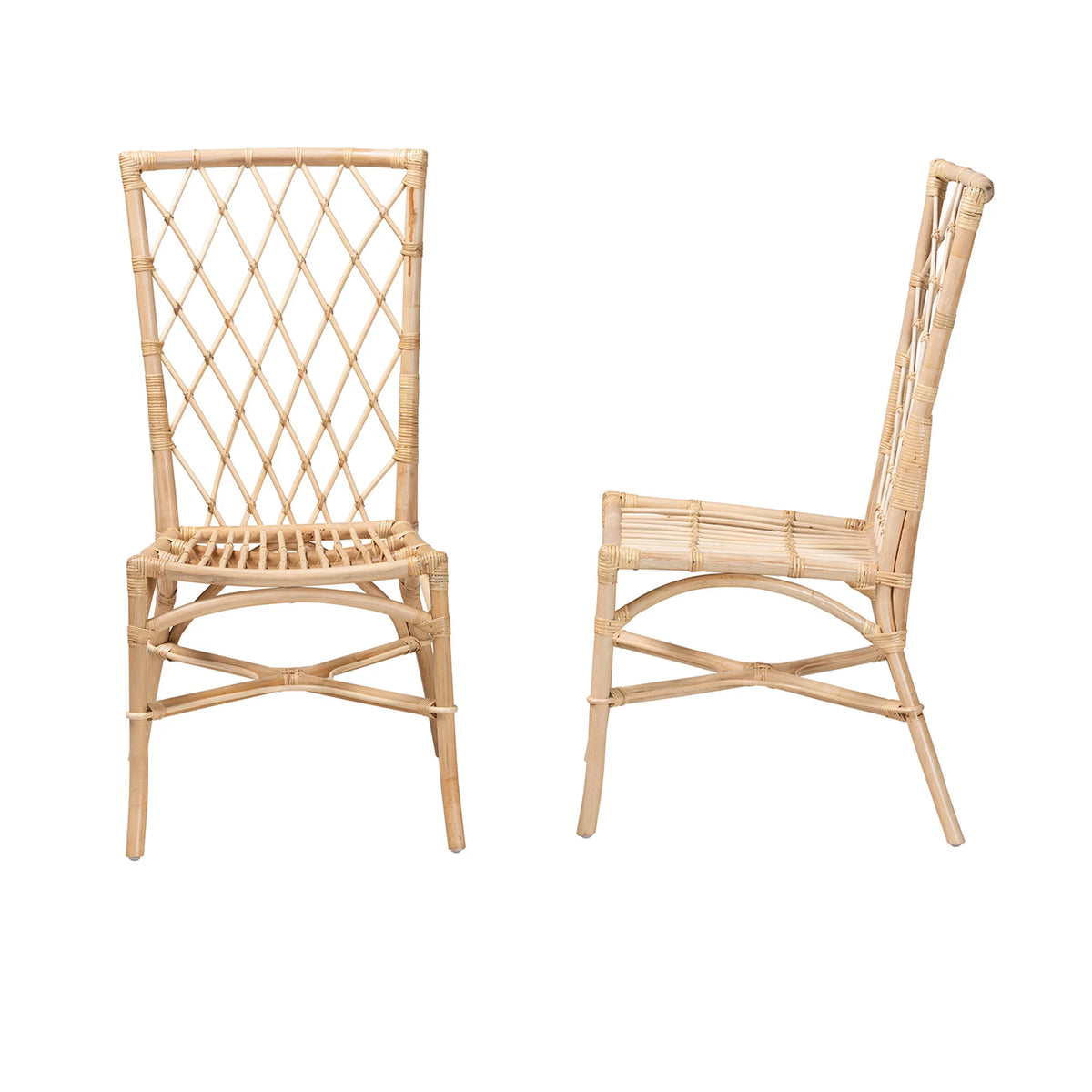 Natural Brown Rattan 2-Piece Dining Chair Set Y88310