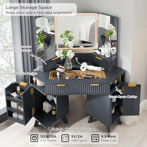 48" Makeup Vanity Desk with 3 Way Mirror and Lights Q9734