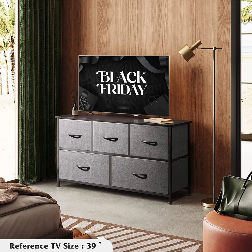 5 Drawer Fabric Dresser with Wood Top G204