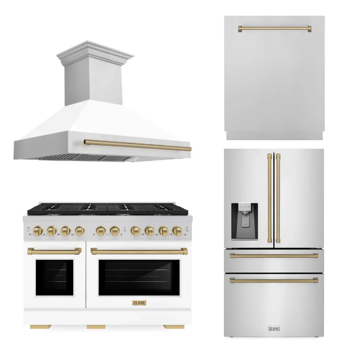 48 In. Gas Range, Range Hood, Refrigerator with Water and Ice Dispenser, Dishwasher in Stainless Steel T500219