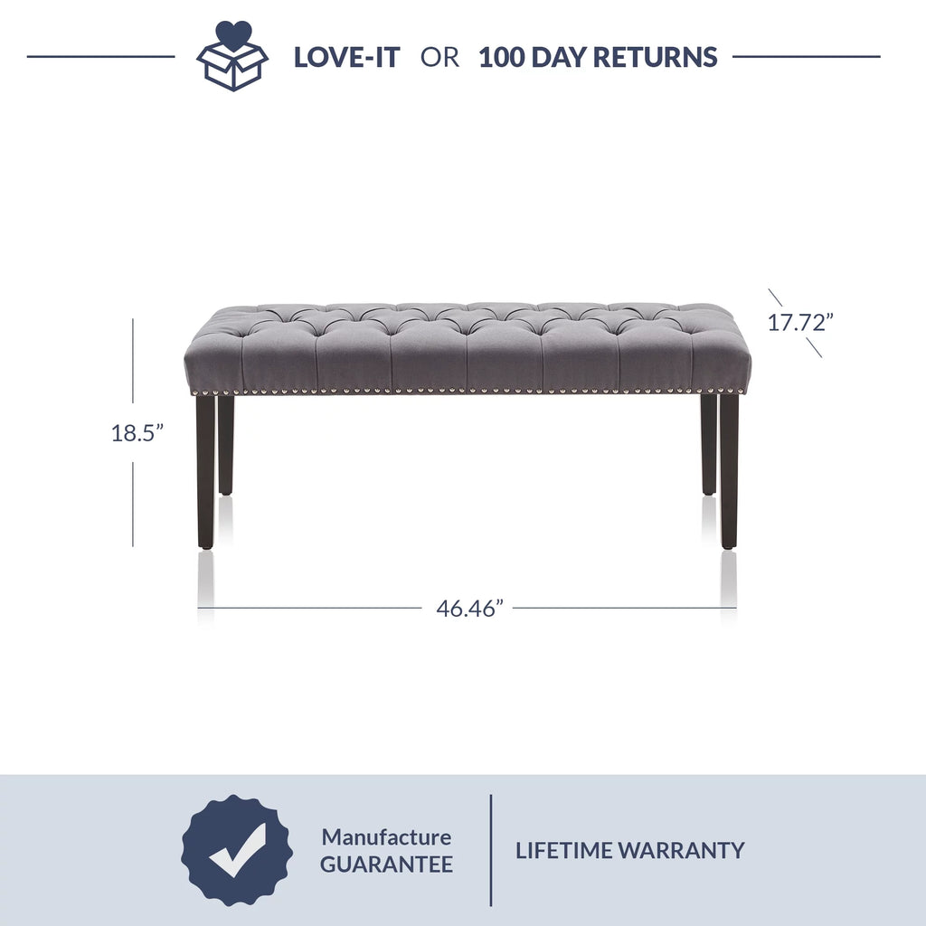 Grey Linen Upholstered Ottoman Bench E2295