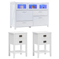 3-Piece Bedroom Set with 7 Drawers LED Dresser and 2 Nightstands, White Q447509