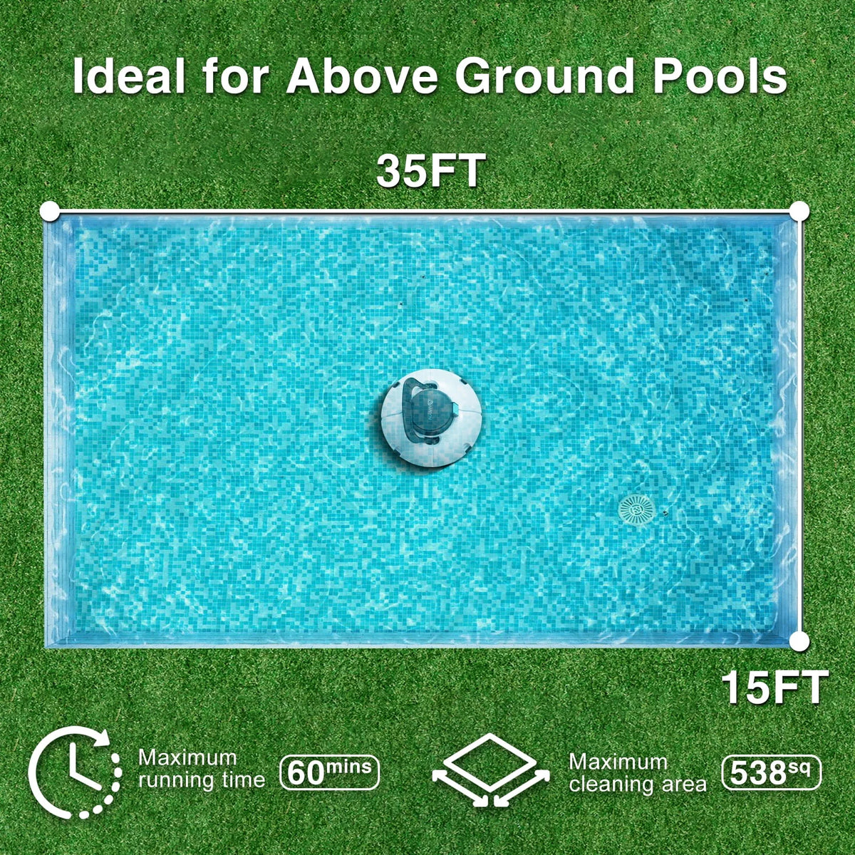 Cordless Robotic Pool Cleaner with Dual Suction Ports Y25842