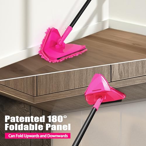 Wall Mop with Long Handle 80 inches Collapsible Baseboard Cleaner with Squeegee 3 Microfiber 3 Chenille Pads I583