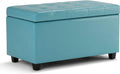 Soft Blue Tufted Faux Leather Lift Top Storage Ottoman N7051