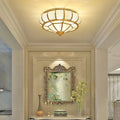 18" Antique Brass Semi Flush Mount Ceiling Light Fixture with Art Colorful Glass Shade D6344