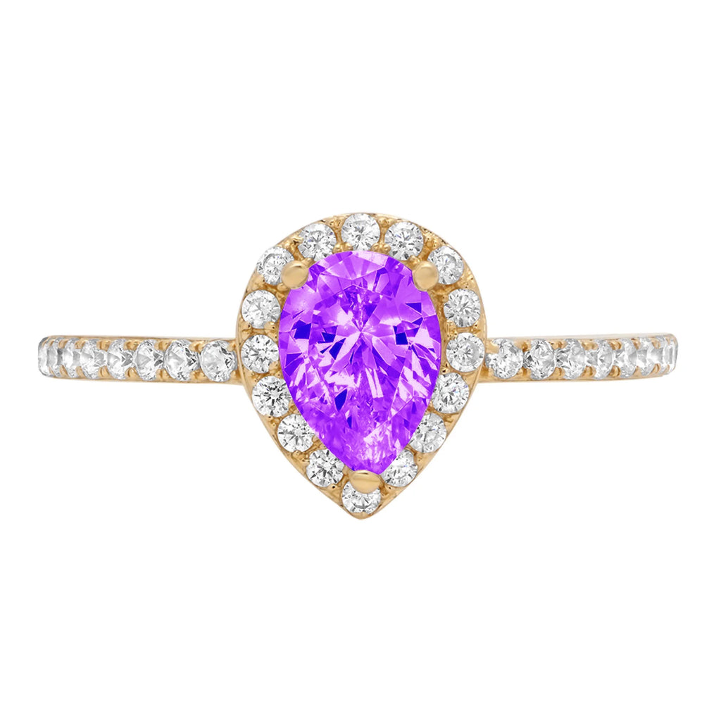 0.8ct Pear Cut Purple Amethyst 18k Yellow Gold Halo Ring Size 3.5 O9694