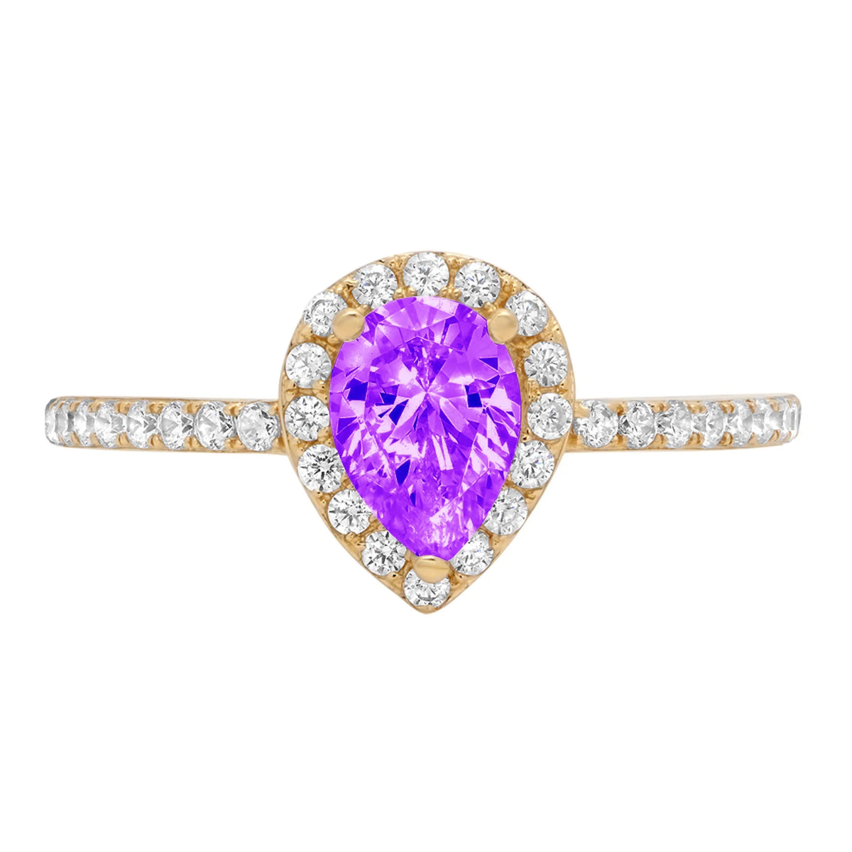 0.8ct Pear Cut Purple Amethyst 18k Yellow Gold Halo Ring Size 3.5 O9694