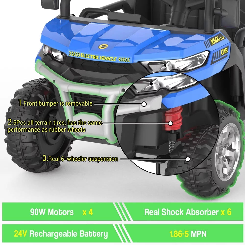 Remote Control Electric UTV, 2 Seater, 6 Wheels Ride On Dump Truck, Blue Z52035