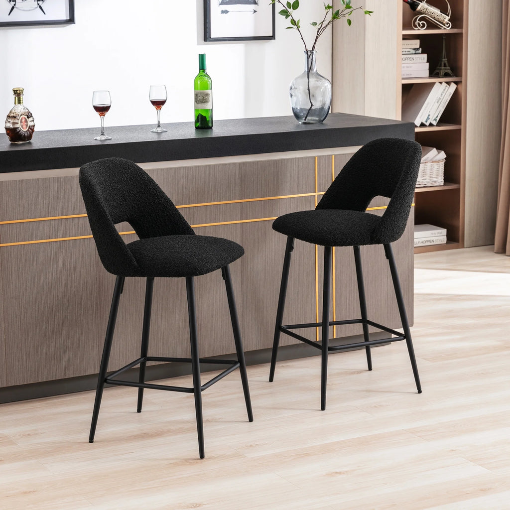 Boucle Fabric Barstools Set of 2 with Black Metal Legs Z613444