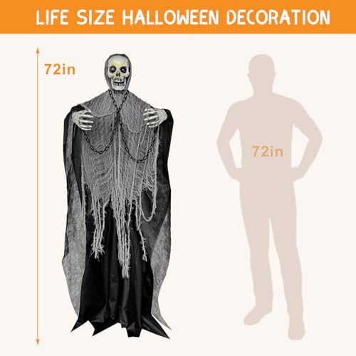 Life Size Animatronics Grim Reaper Halloween Decoration with Chain M93199