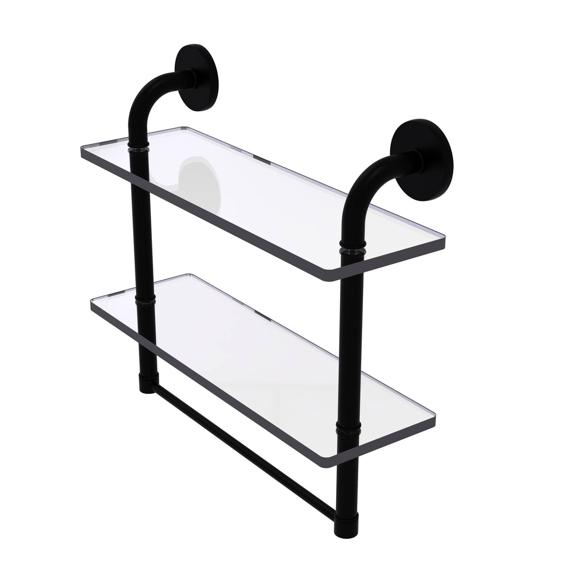Matte Black 16 inch Two Tiered Glass Shelf with Towel Bar S537979