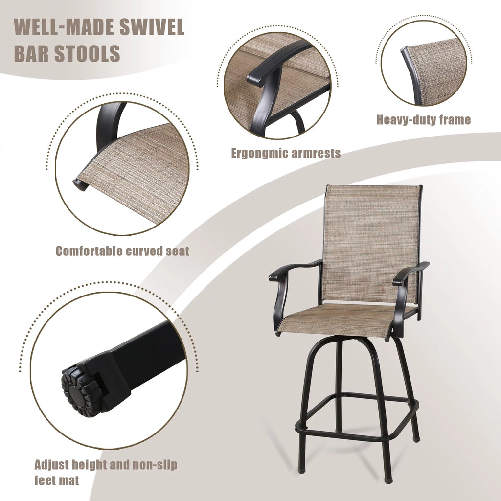 4-Piece Outdoor Swivel Bar Stools with High Back and Armrest Y83100