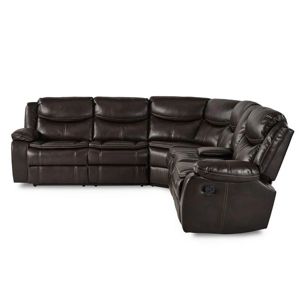Brown 3-Piece Wood & Faux Leather Sectional Set N94940