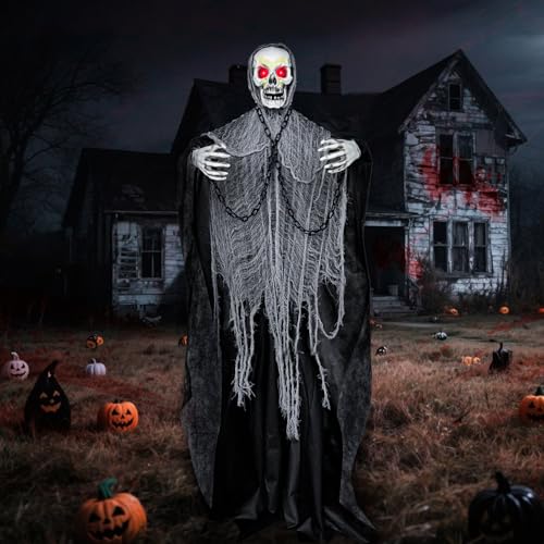 Life Size Animatronics Grim Reaper Halloween Decoration with Chain M93199