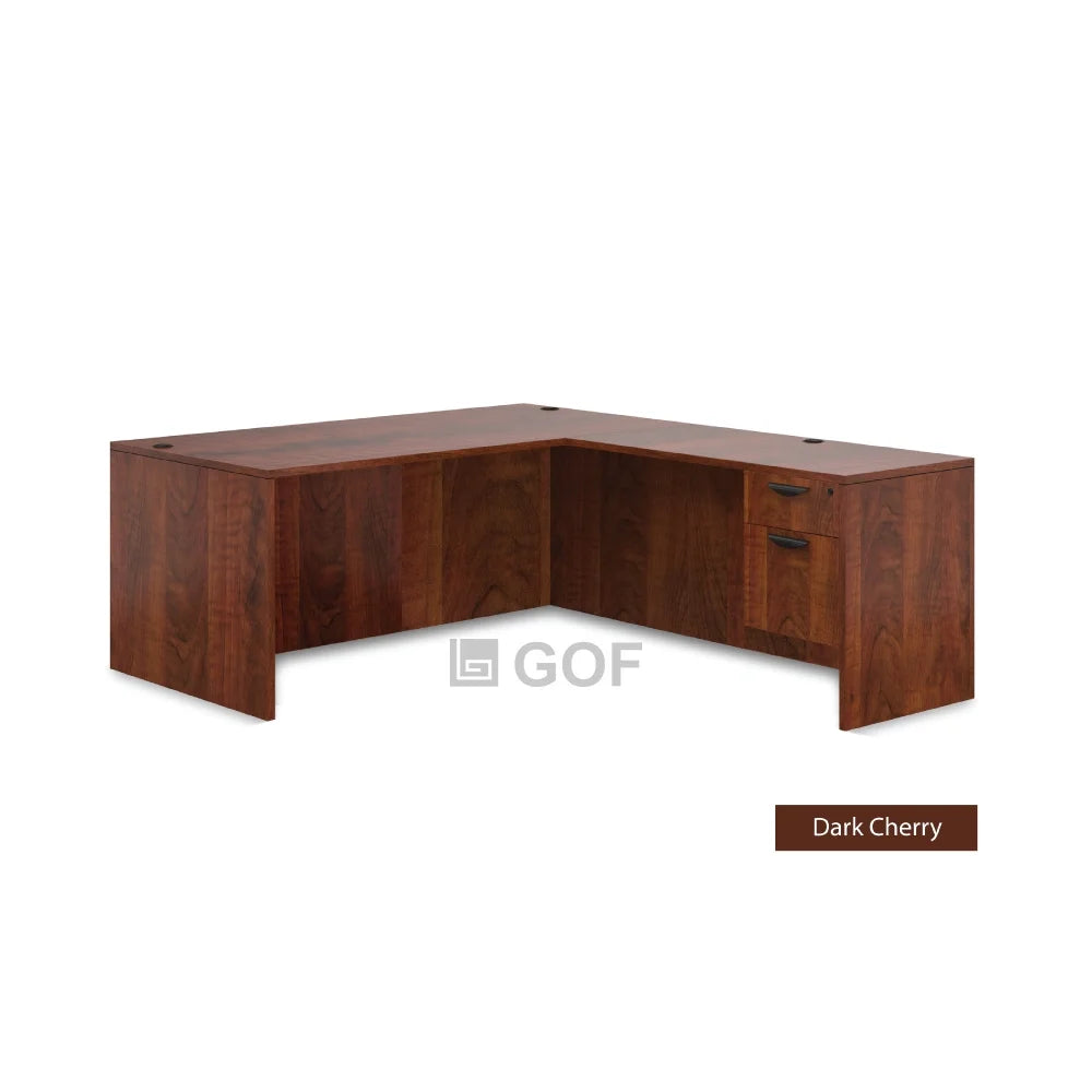 3 Person Workstation Cubicle with L-Shape Desk, Walnut Q2965
