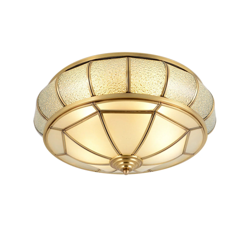 18" Antique Brass Semi Flush Mount Ceiling Light Fixture with Art Colorful Glass Shade D6344