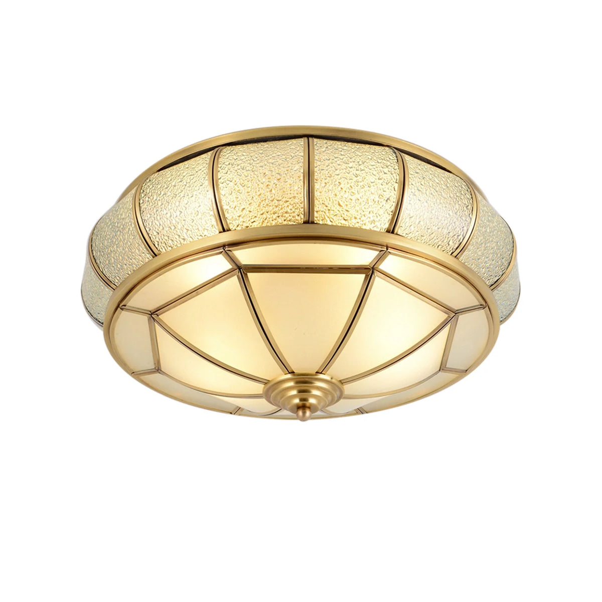 18" Antique Brass Semi Flush Mount Ceiling Light Fixture with Art Colorful Glass Shade D6344