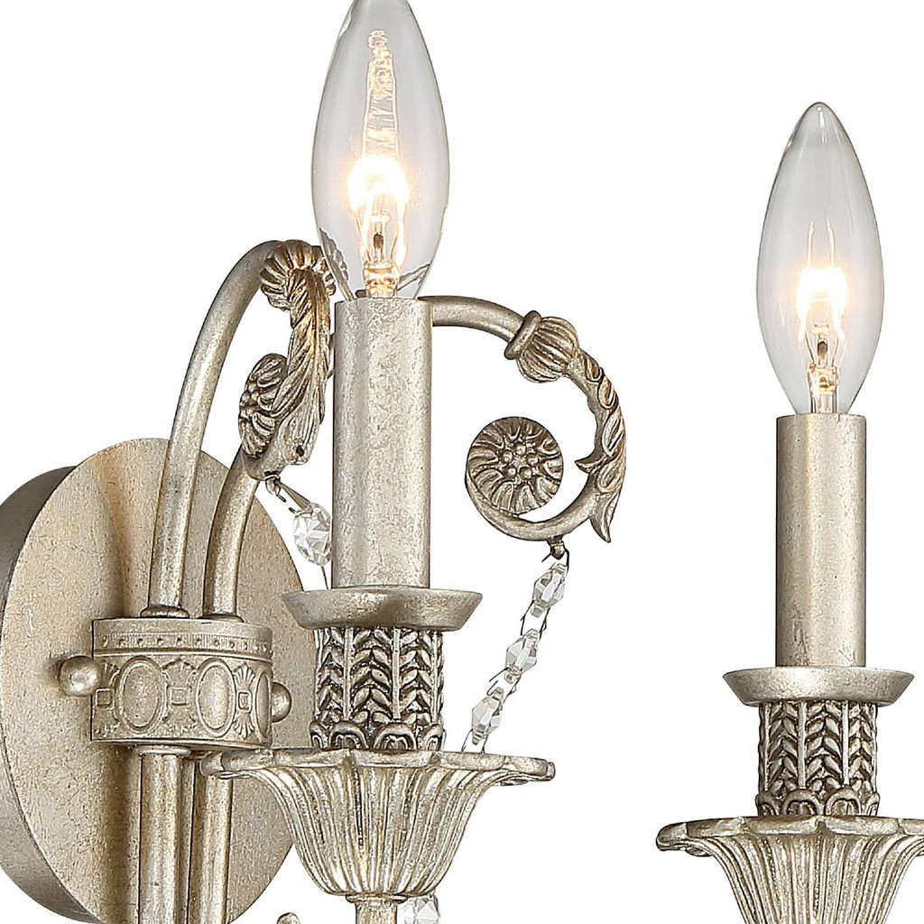 2 Light Clear Crystal Silver Sconce I831