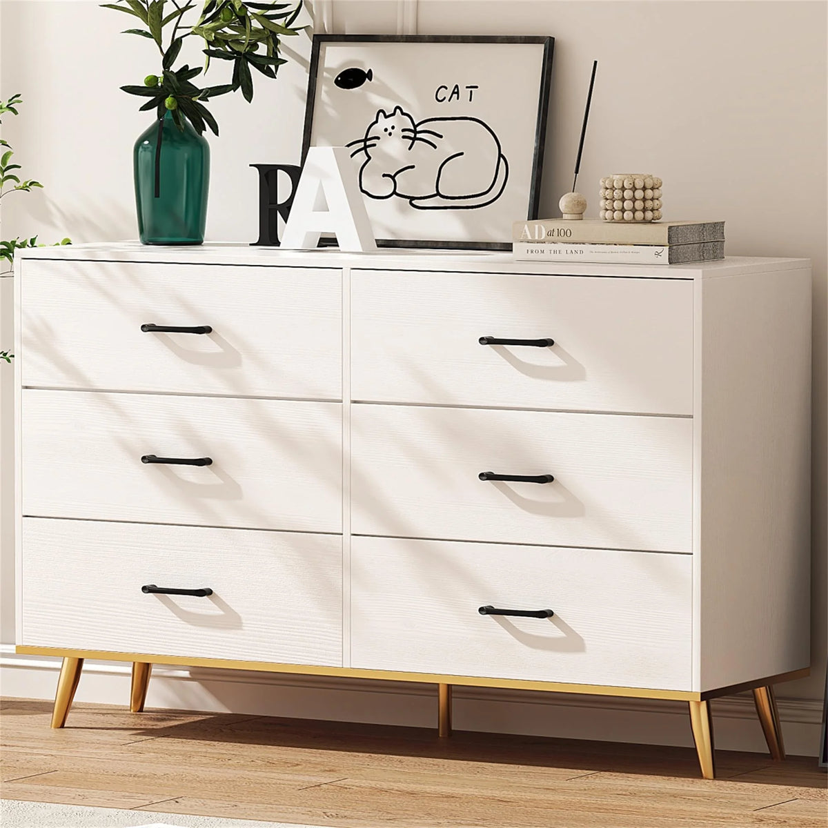 Black 6 Drawer Wood Dresser O735790