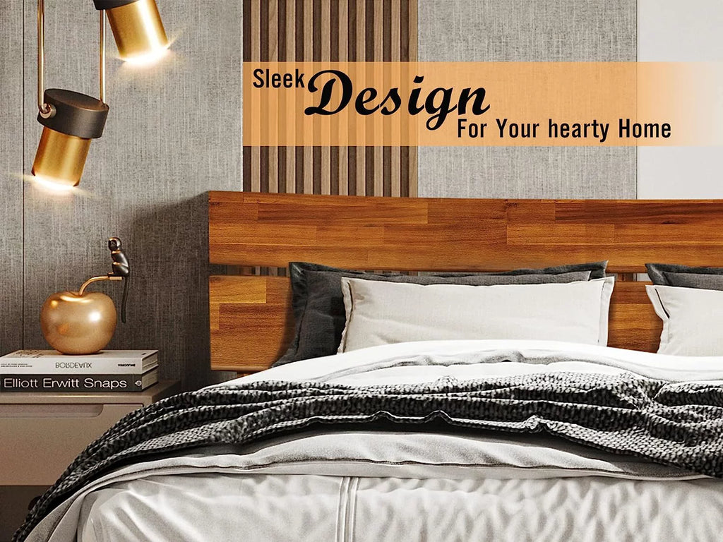 14 Inch Wood Platform Bed with Headboard Queen Size Caramel G578