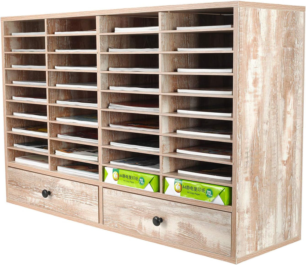 Brown 2 Drawer 36 Slots Wood Literature Organizer B9172