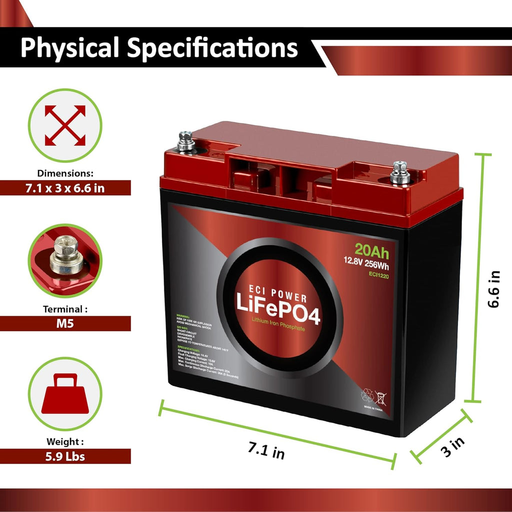 12V 20Ah Lithium LiFePO4 Deep Cycle Rechargeable Battery J76731