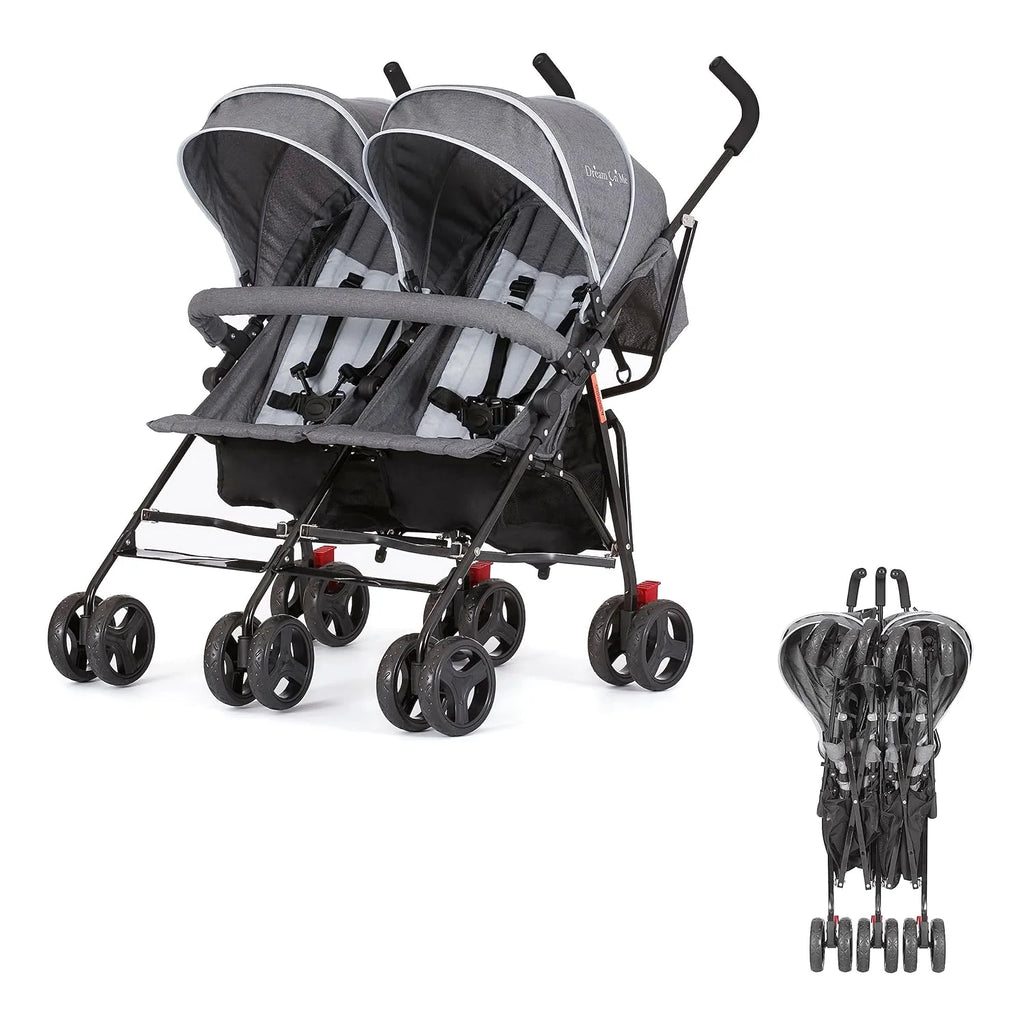 Lightweight Compact Double Umbrella Stroller with Storage Basket and Adjustable Canopy W5509