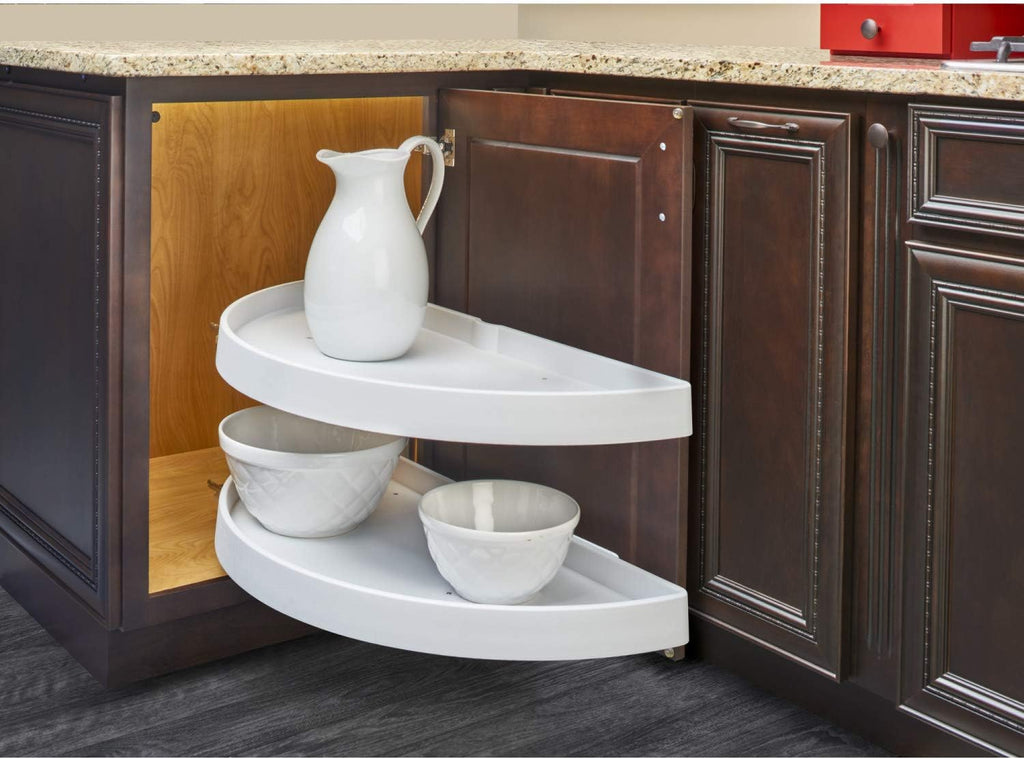 White 31-Inch Polymer 2-Tier Lazy Susan Kitchen Cabinet Organizer I786366
