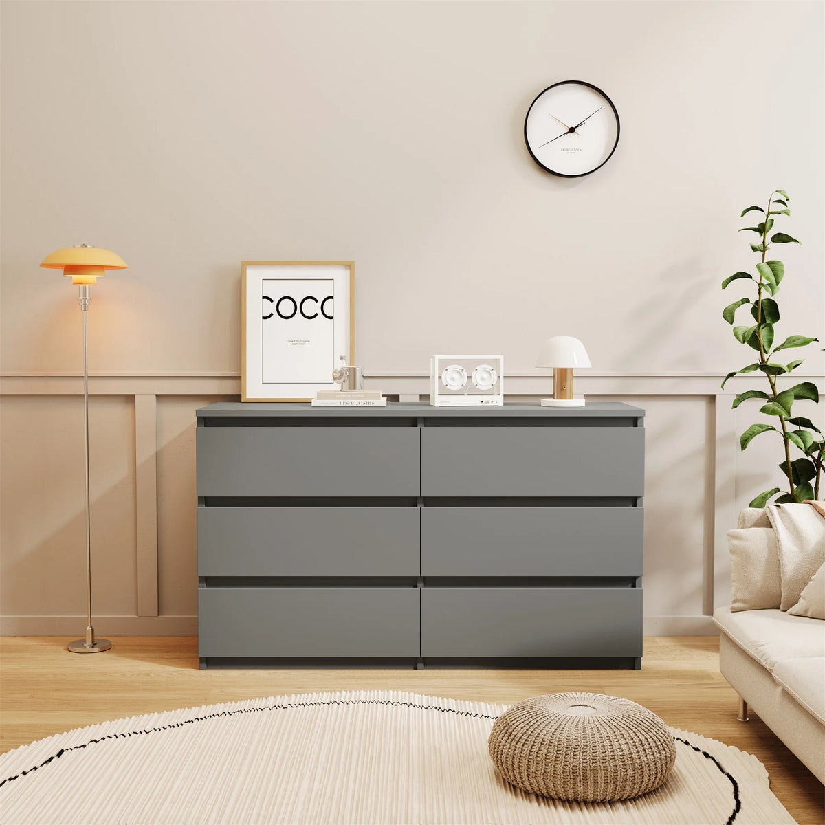 Black 6 Drawer Wood Dresser O735790