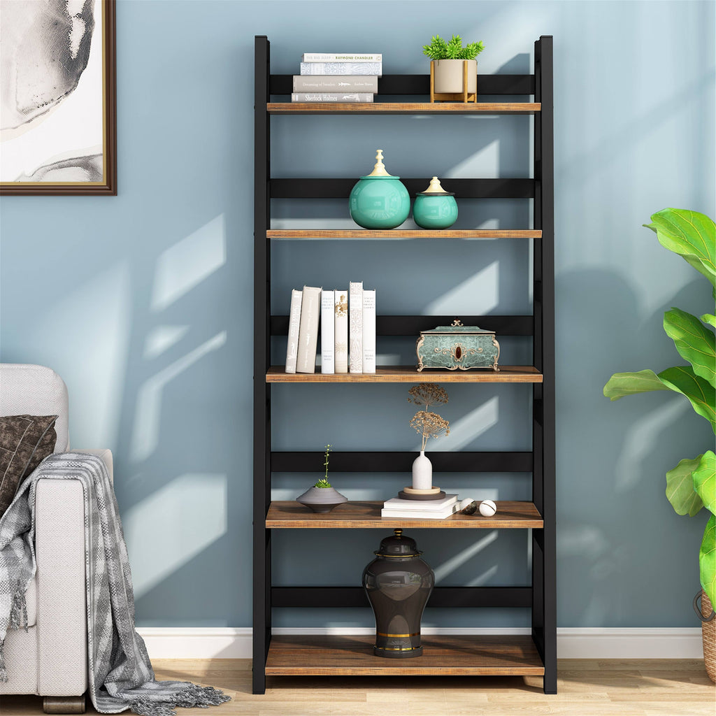 Walnut/Black 5-Tier Bookshelf Z5993